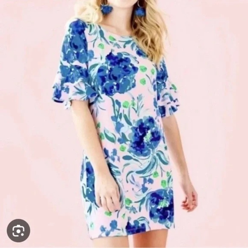 EUC Lilly Pulitzer Lula Dress Pink Tropics Sweet Pea Floral Print Medium